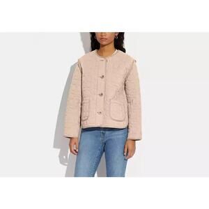 Coach Quilted Jacket Womens Sz Med Pale Pink Logo Cotton Spring NWT Luxury